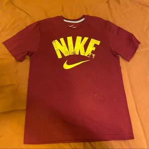 NWOT Nike Maroon T-Shirt with Distressed Swoosh Logo
